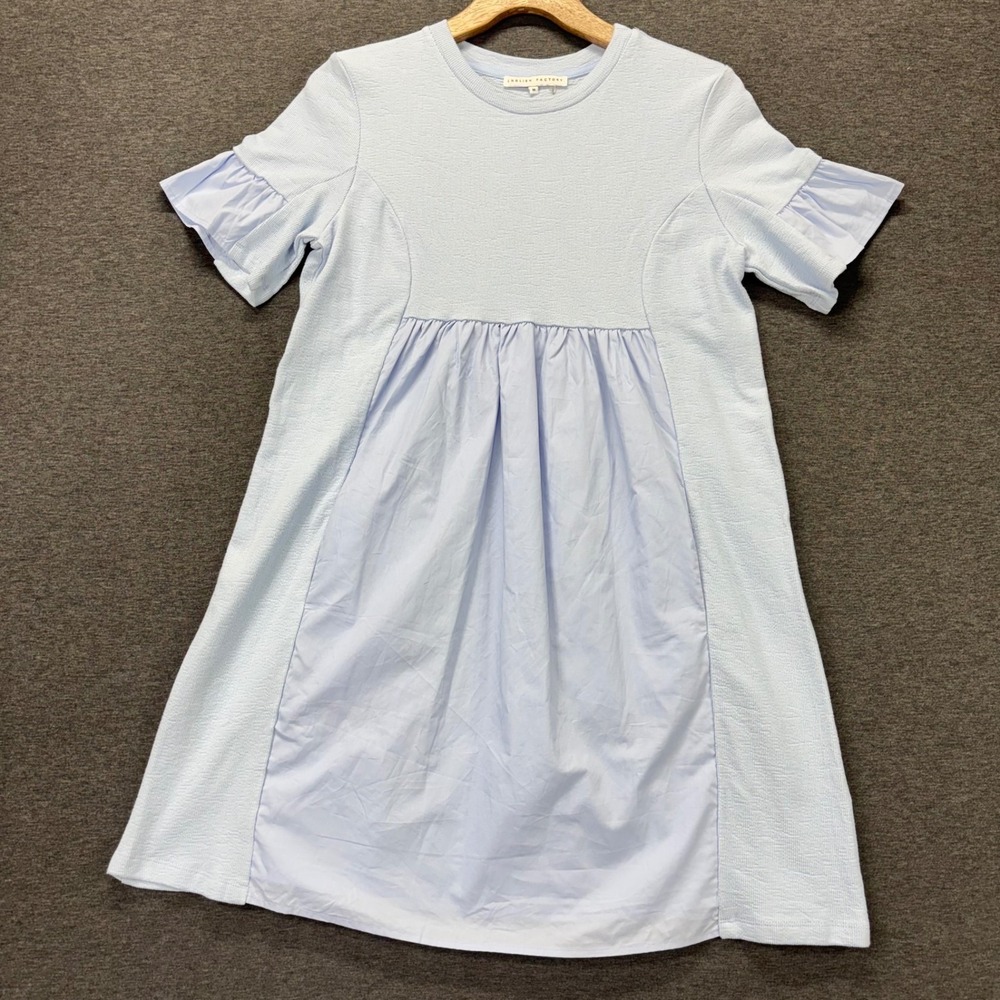 English Factory Dress Womens M Light Blue‎ Short Sleeve Babydoll Knit Poplin